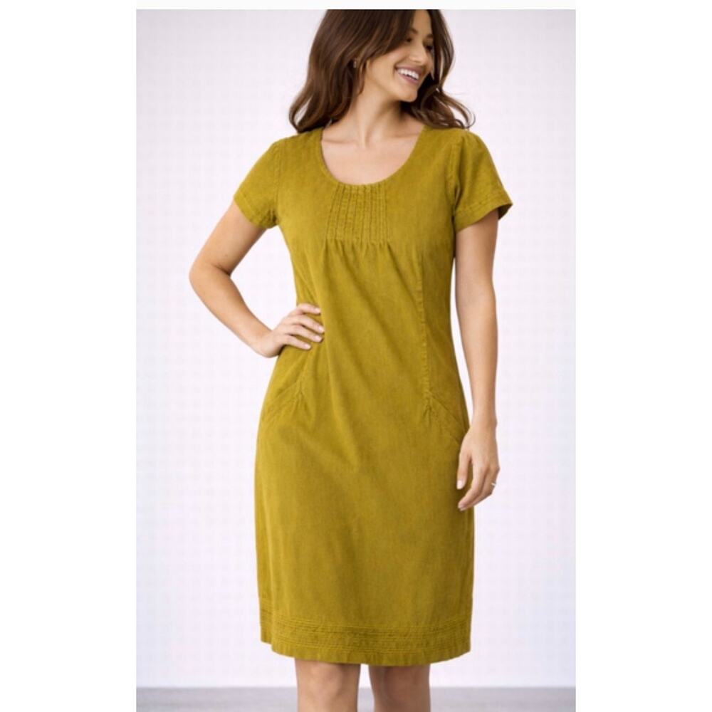 Boden Montmartre Corduroy Sheath Dress Womens Sz 4R Green Fine Wale Pin Tuck